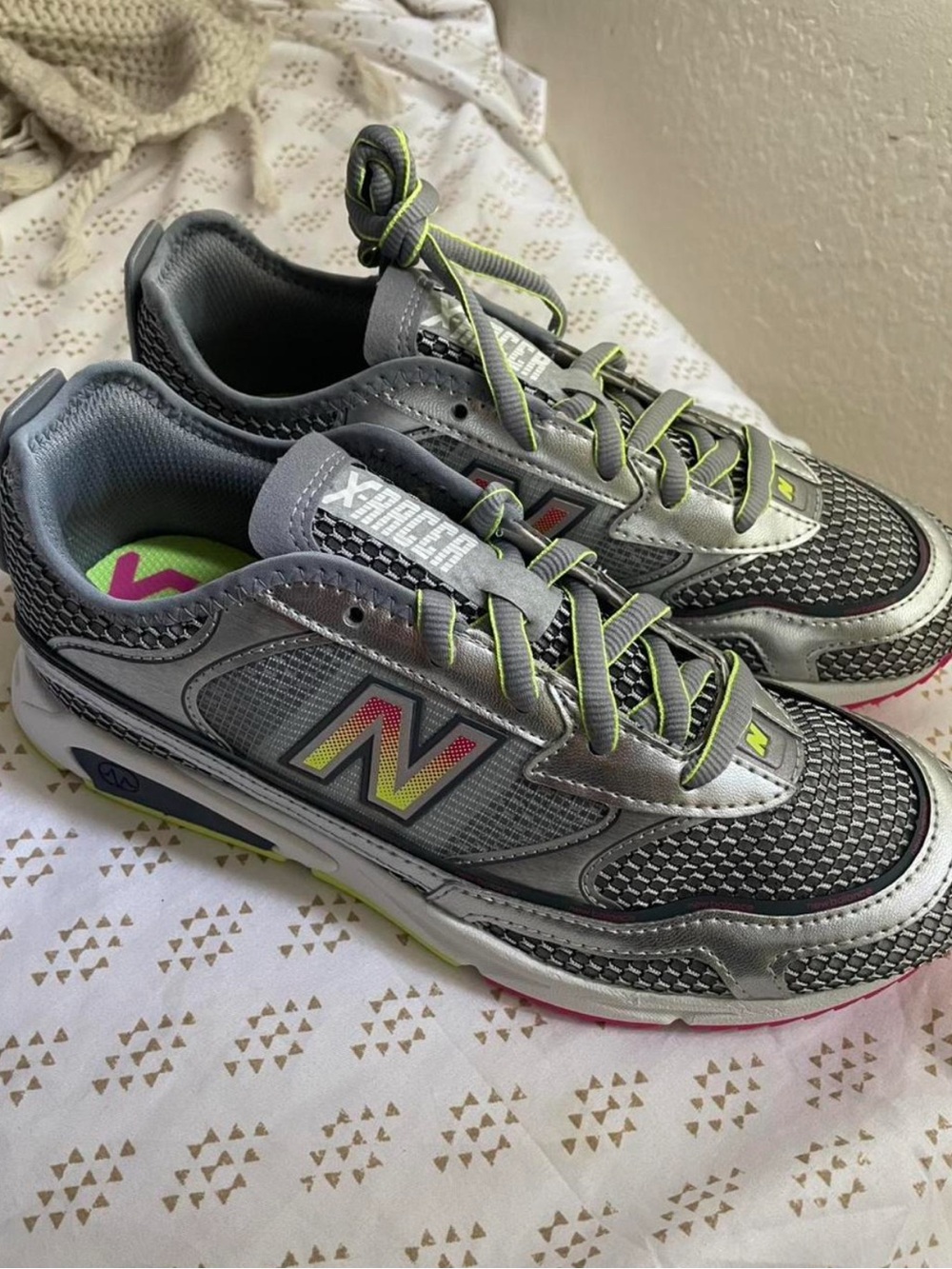 New Balance Silver and black Athletic Sneakers with Neon Accents